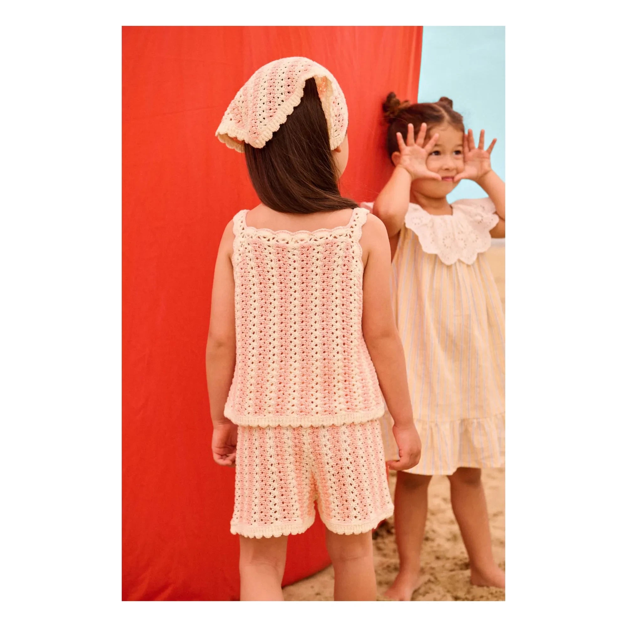 Louise Misha - Short perforado de punto a rayas Mekylane | Rosa