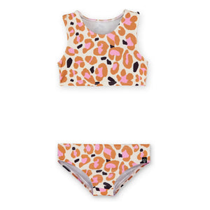 Beach & Bandits - Bañador de 2 piezas con protección UV para niña, estampado de leopardo con azúcar, con fibras recicladas