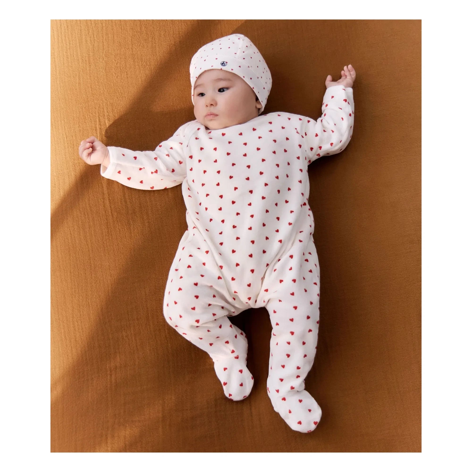 Petit Bateau - Pijama con pies Corazones Terciopelo Algodón Orgánico | Blanco