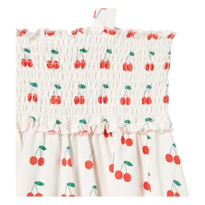 Tinycottons - Vestido de tirantes de algodón orgánico con estampado de cerezas | Blanco