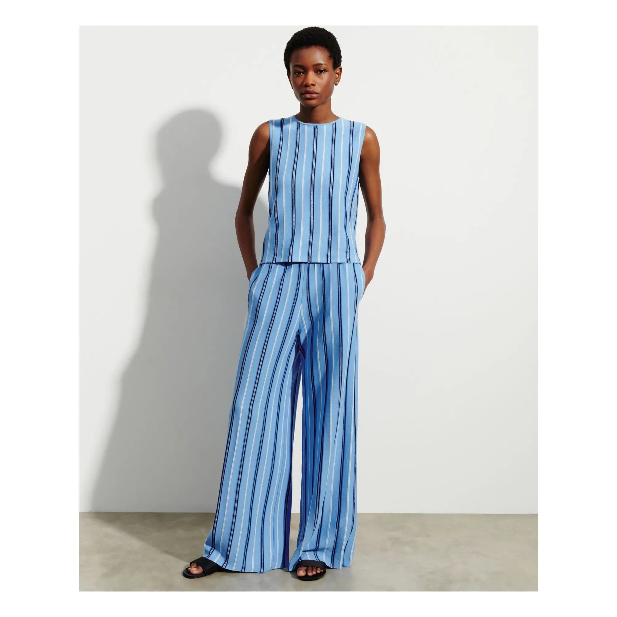 Bompard - Pantalones a rayas de lino, algodón y seda | Azul