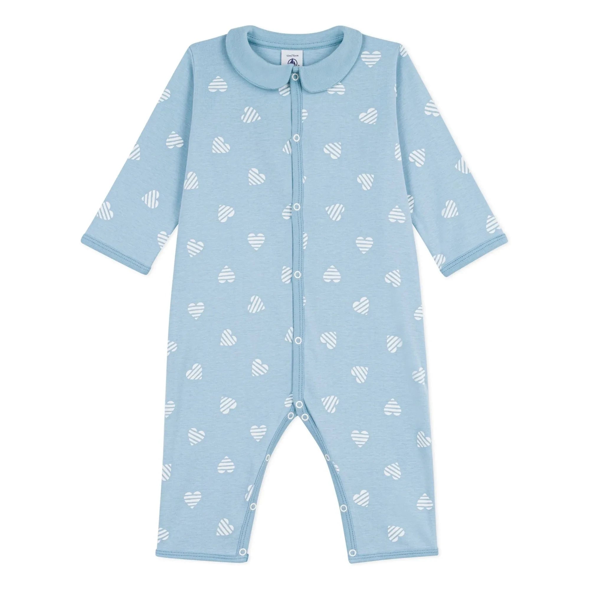 Petit Bateau - Pijama Good Night con estampado de corazones en línea | Azul claro