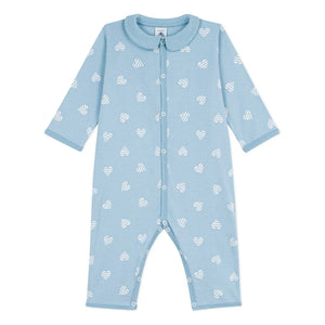 Petit Bateau - Pijama Good Night con estampado de corazones en línea | Azul claro