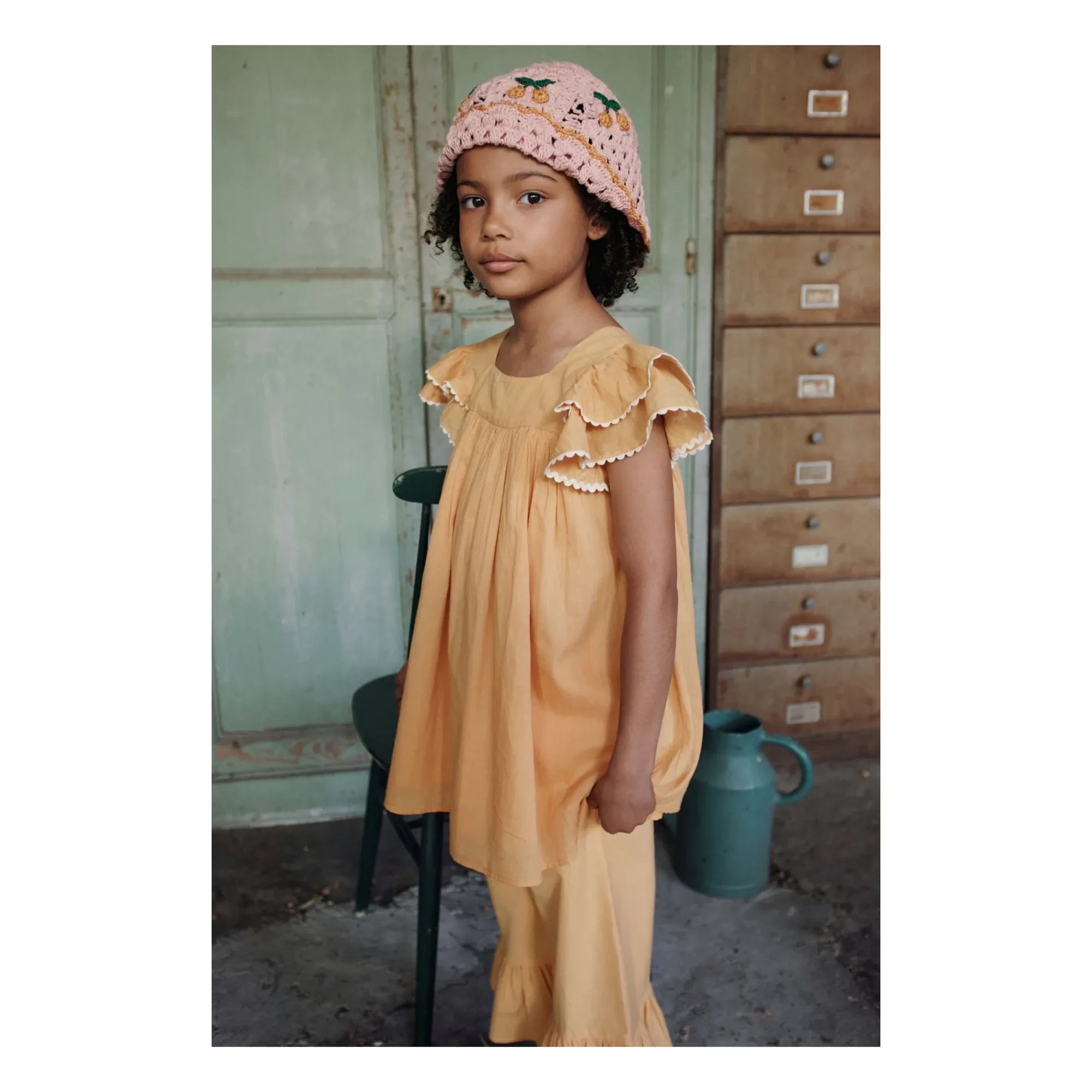 Emile et Ida - Vestido amarillo con volantes Voile