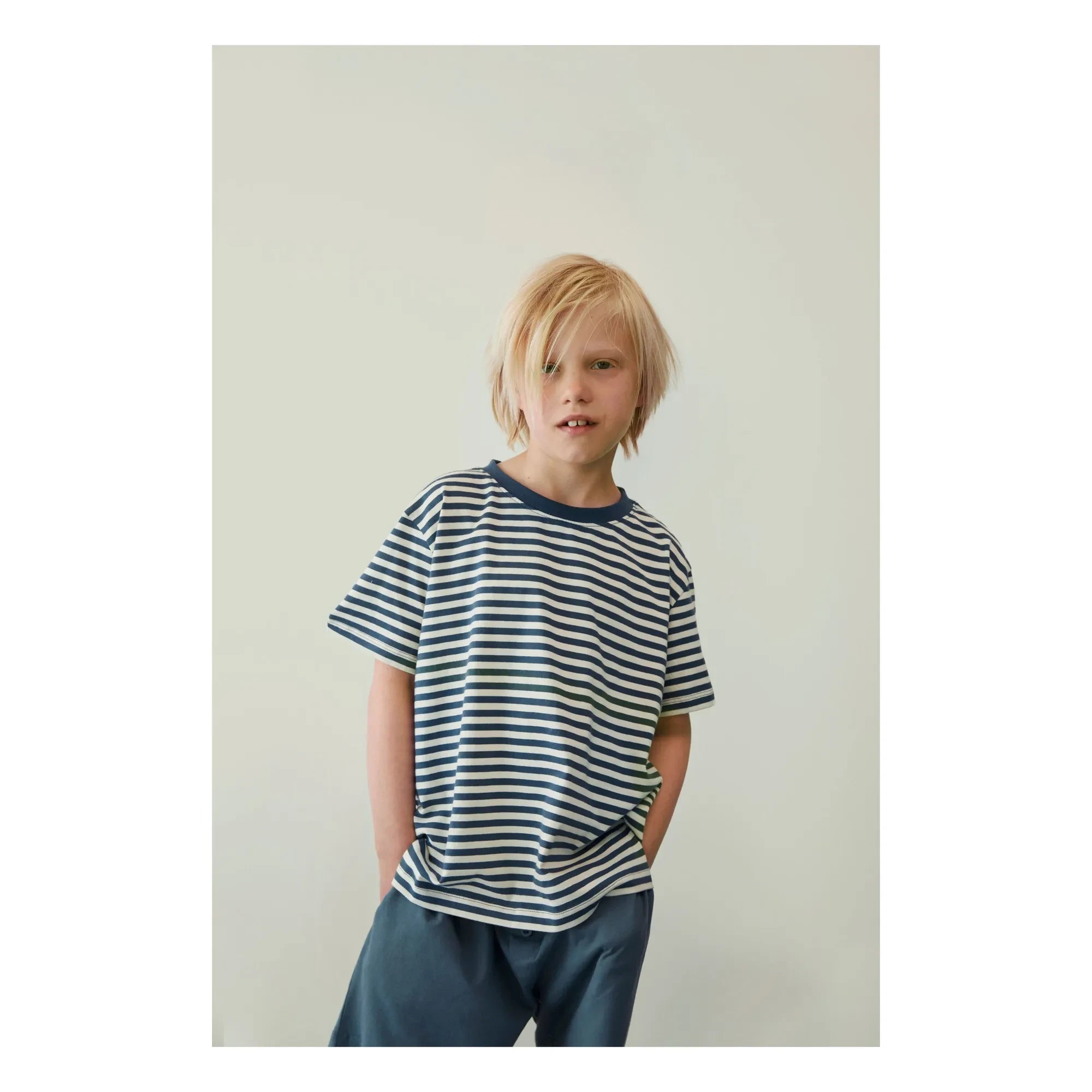 Gray Label - Camiseta Oversize a Rayas de Algodón Orgánico | Azul Glaciar