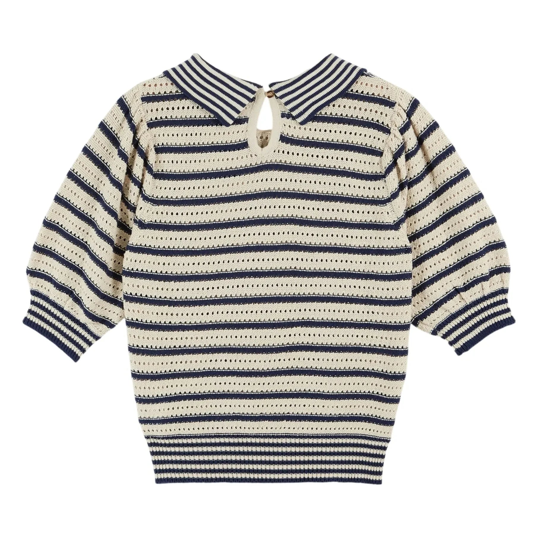 Emile et Ida - Jersey de algodón orgánico calado a rayas | Azul marino