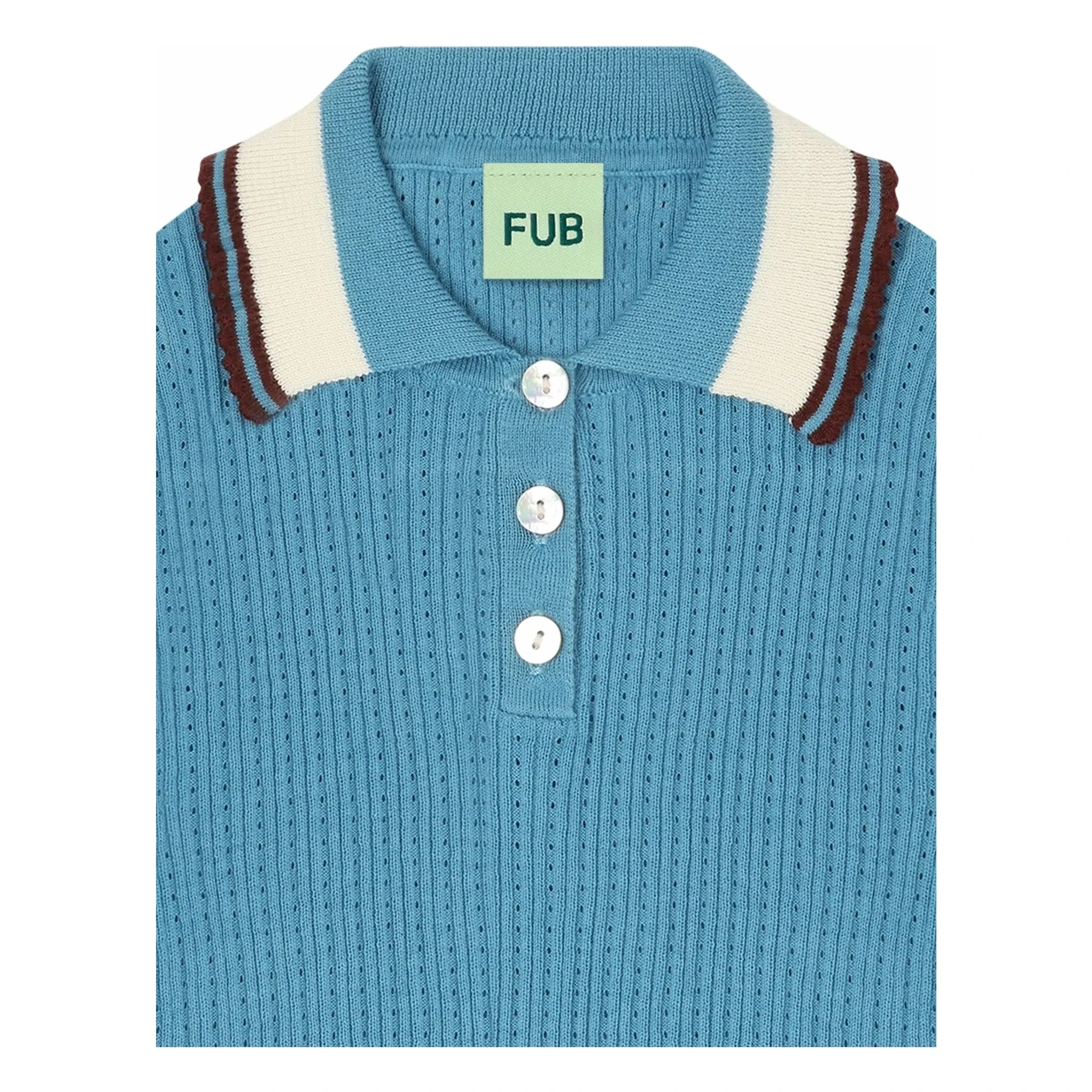 FUB - Polo fino de punto de algodón orgánico Pointelle | Azul aciano