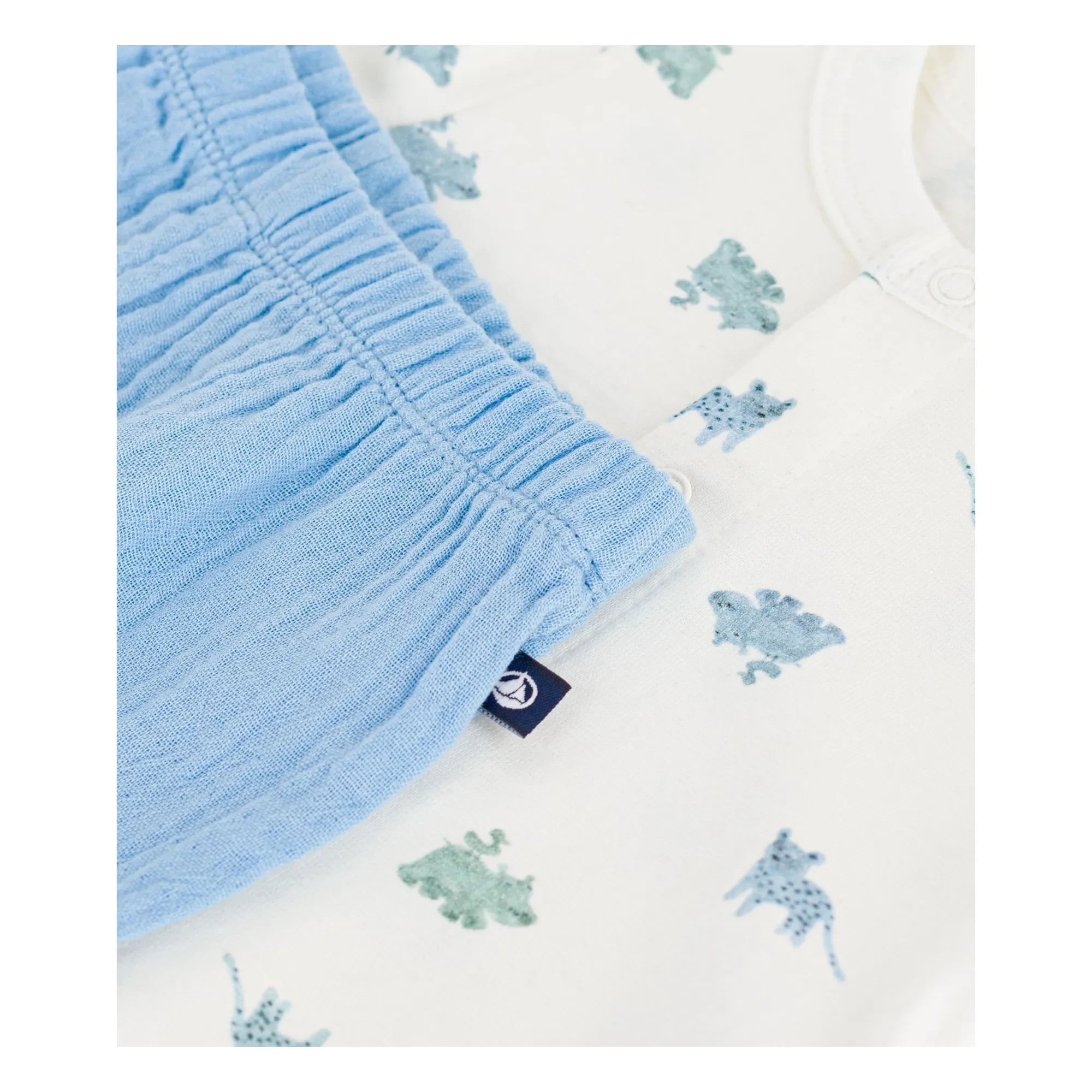 Petit Bateau - Conjunto de camisa y pantalón corto de gasa de algodón orgánico con estampado de animales | Azul