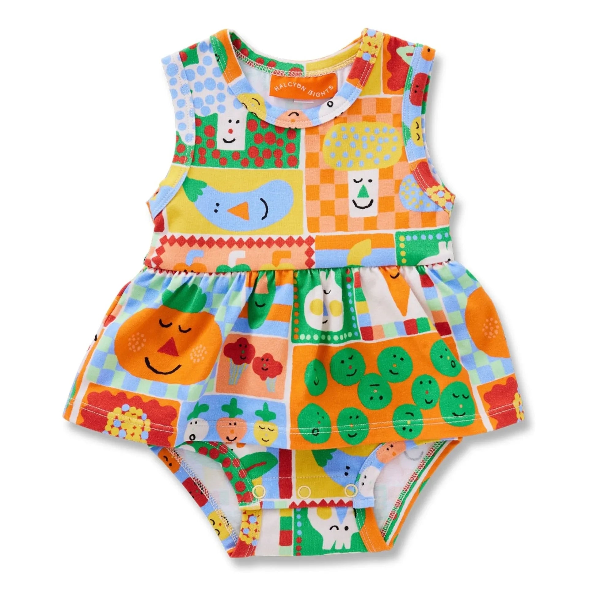 Halcyon Nights - Vestido con volantes de algodón orgánico con estampado de verduras | Naranja