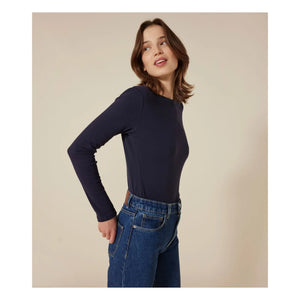 Petit Bateau - Camiseta icónica de manga larga - Colección de mujer | Azul marino
