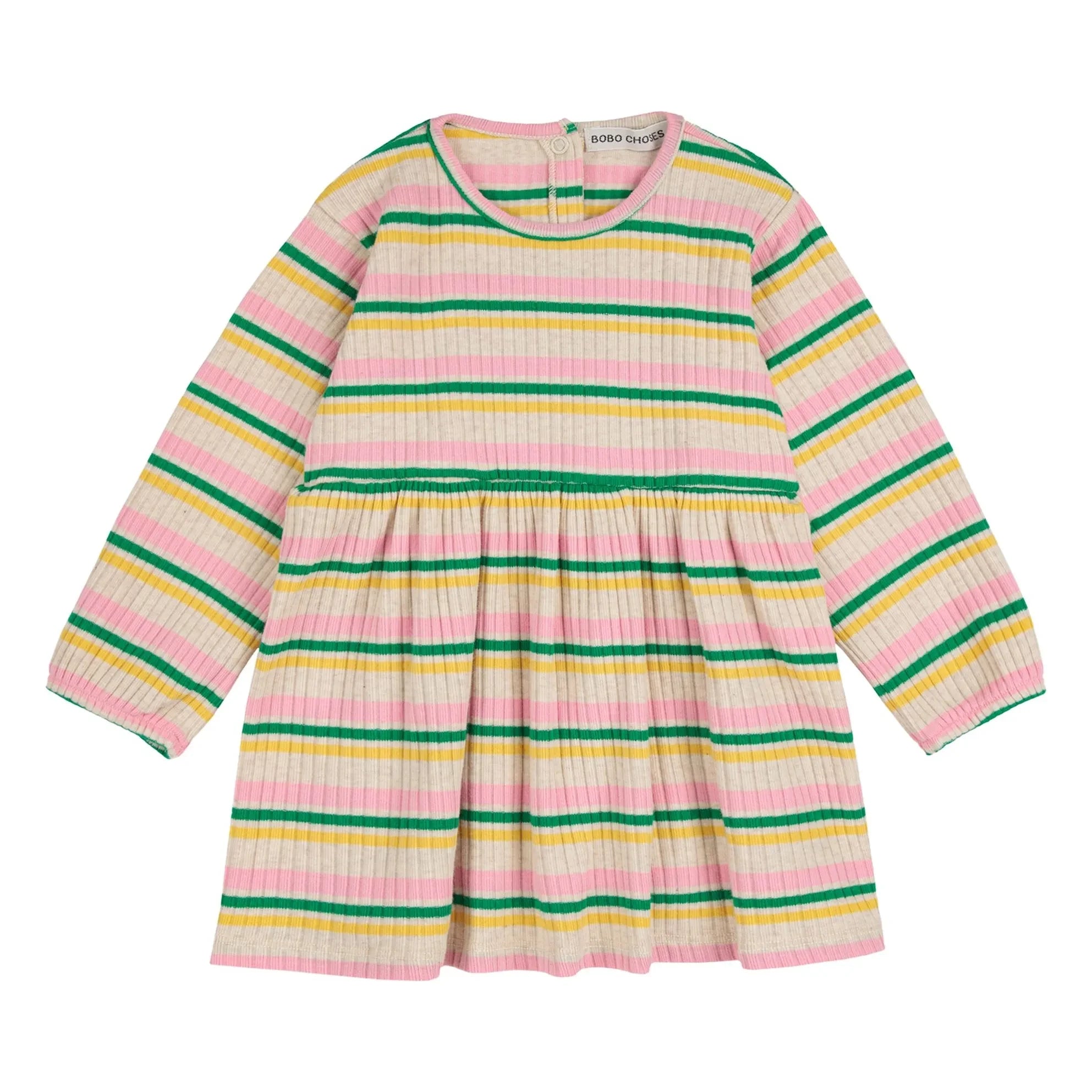 Bobo Choses - Vestido acanalado de algodón orgánico a rayas | Crudo