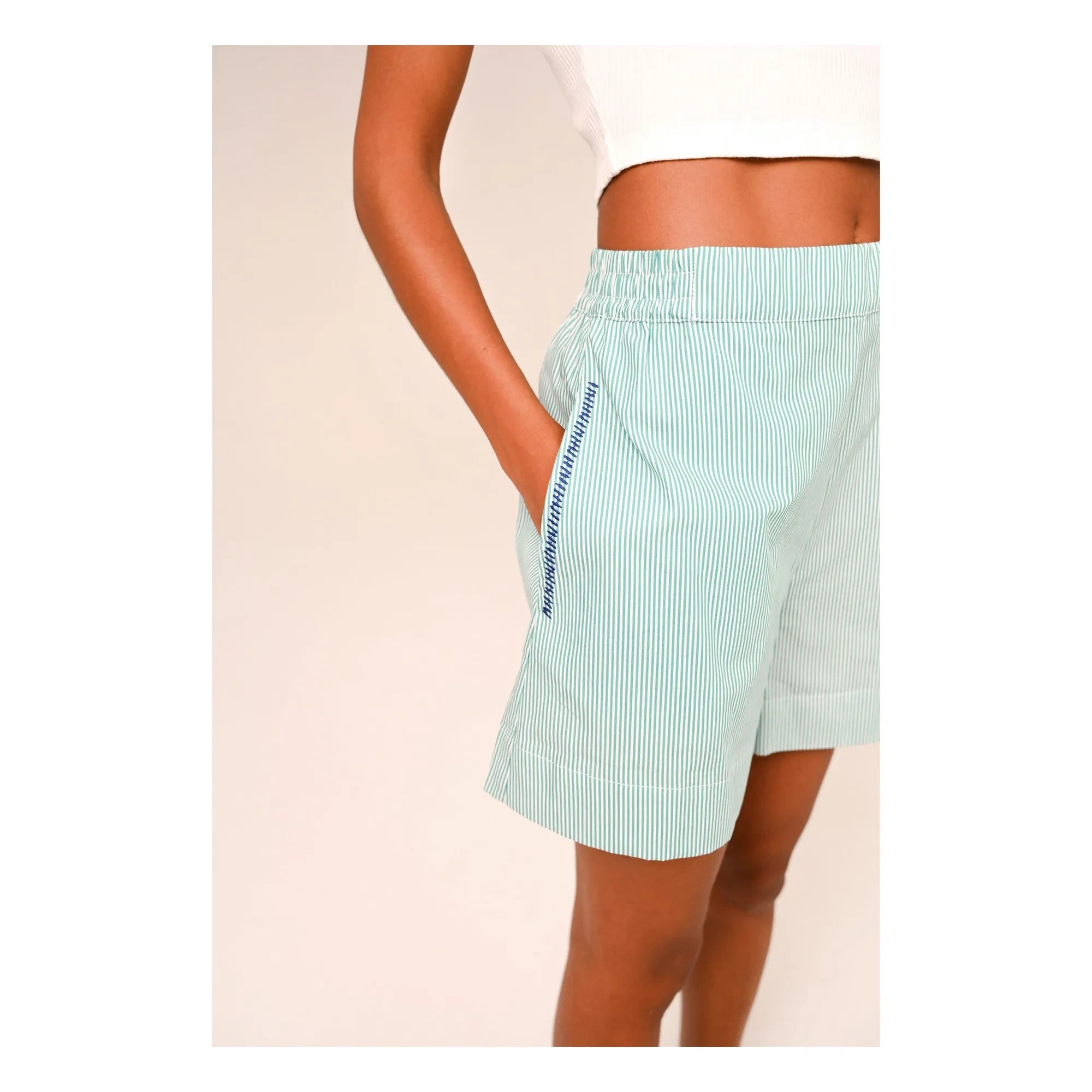 Sacrécoeur - Lilo Popelín Shorts bordados | Verde agua