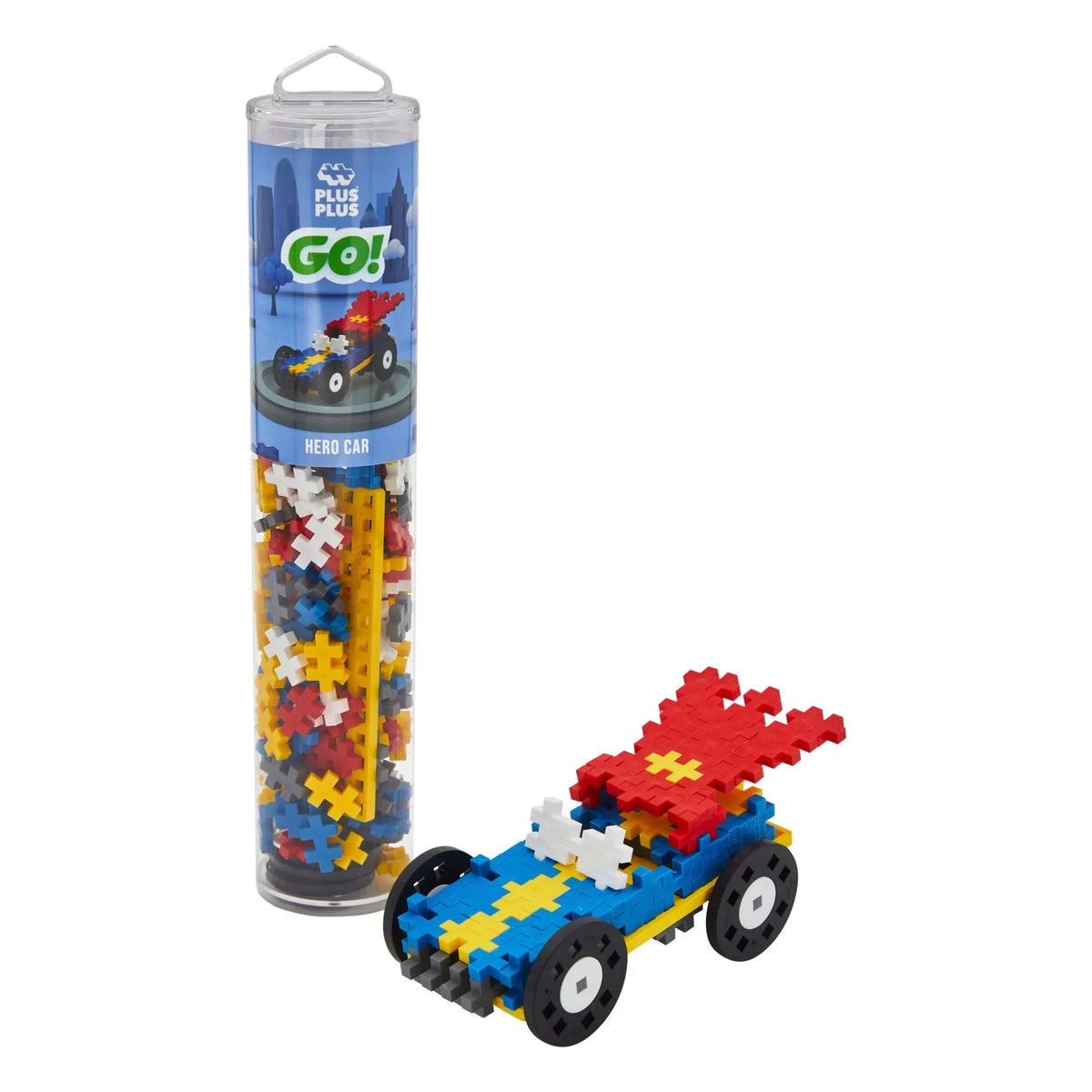 Plus-Plus - Tubo Coche de superhéroe - 200 piezas