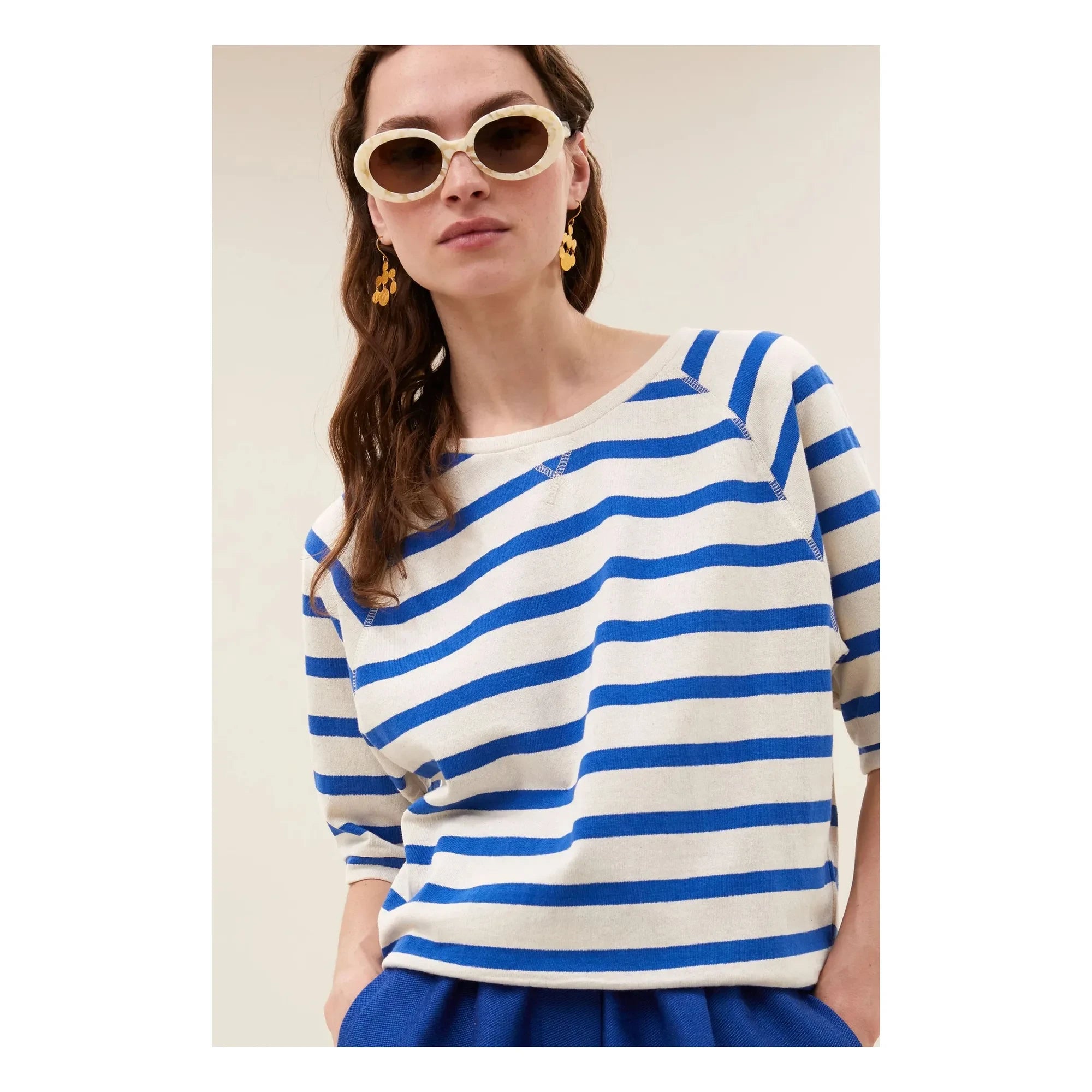 By Bar - Camiseta Neva de algodón orgánico estilo marinero | Azul celeste