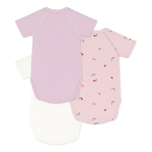 Petit Bateau - Conjunto de 3 Bodys de Algodón Orgánico con Estampado Floral | Rosa