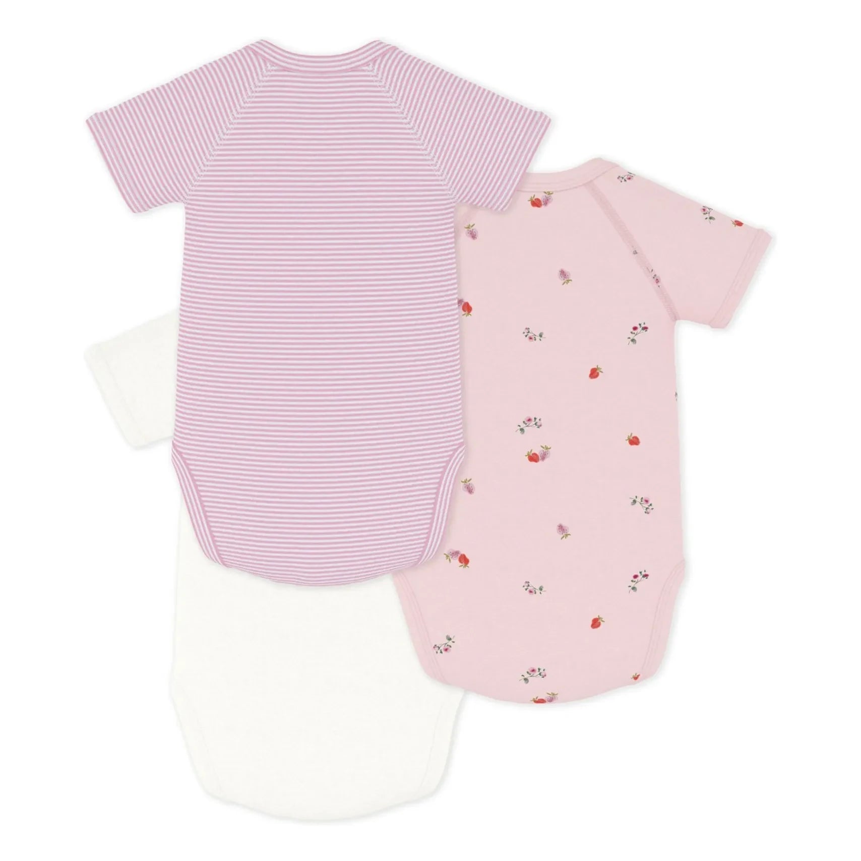 Petit Bateau - Conjunto de 3 Bodys de Algodón Orgánico con Estampado Floral | Rosa