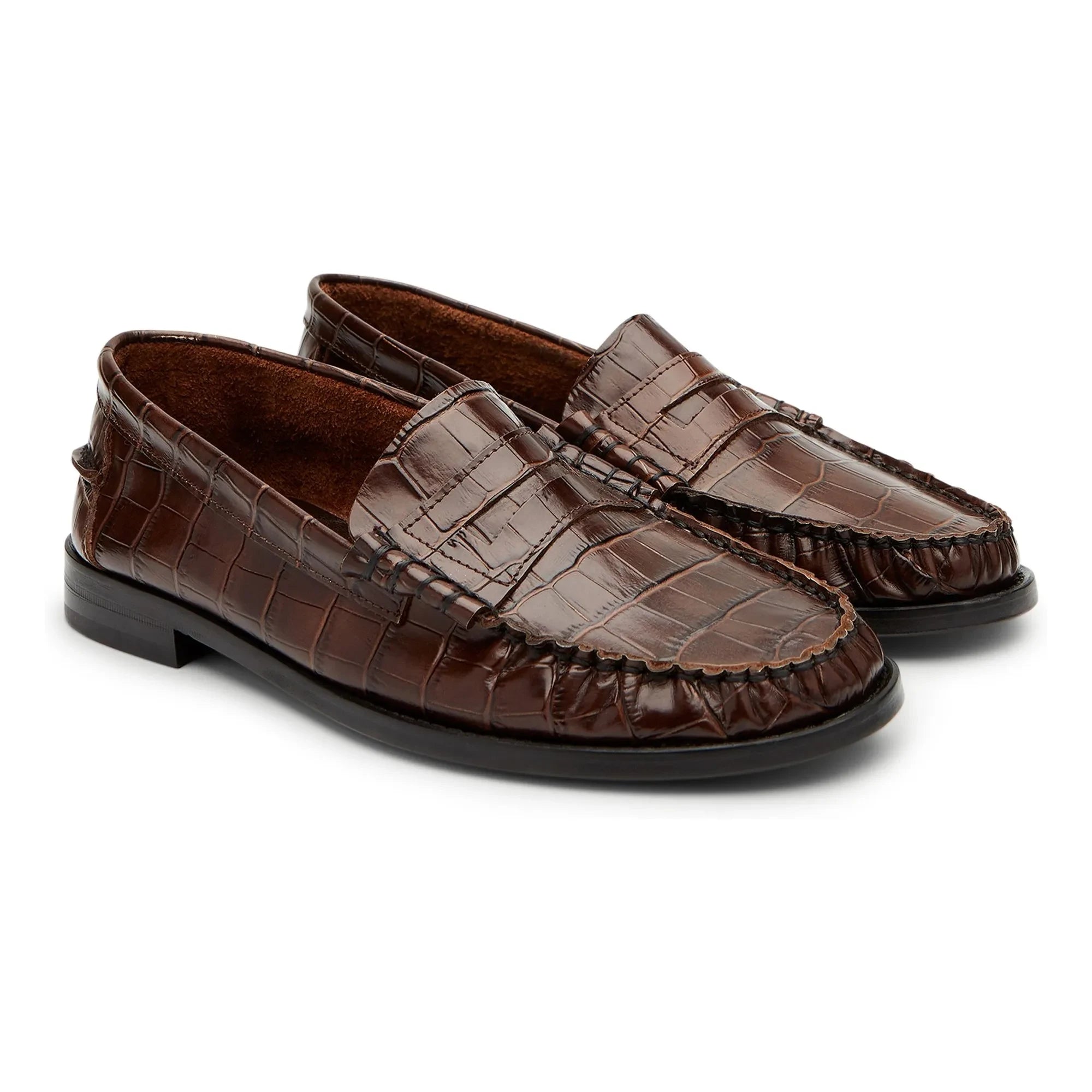Augusta - Zapatos Loafer Estampado Cocodrilo | Chocolate