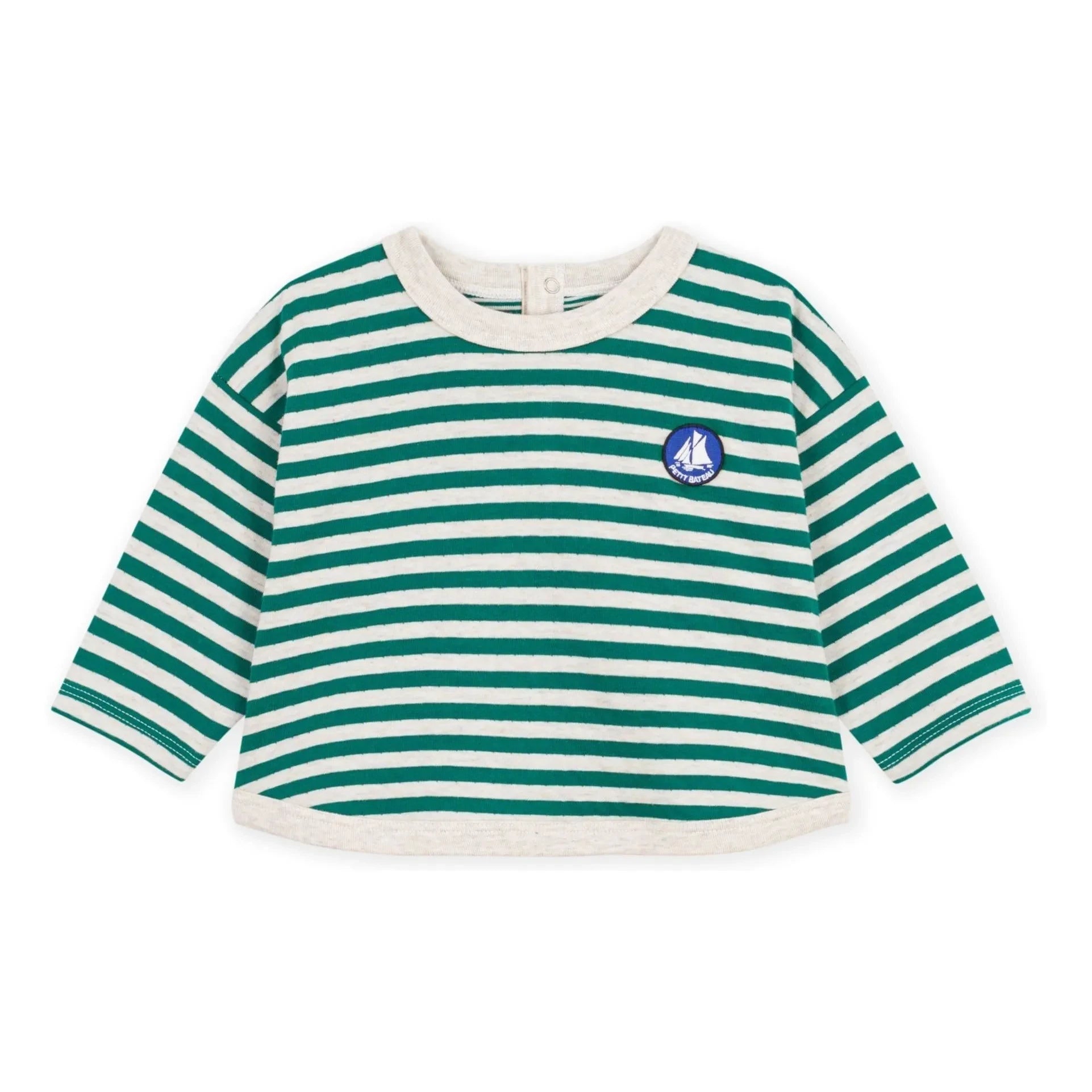 Petit Bateau - Çizgili Organik Pamuklu Bebek Tişörtü | Yeşil