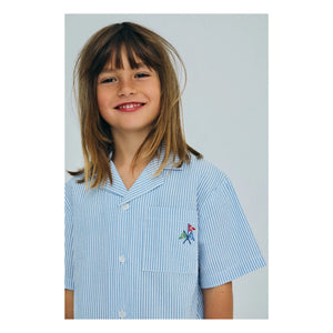 the new society - Camisa de lino seersucker a rayas Badem | Azul claro