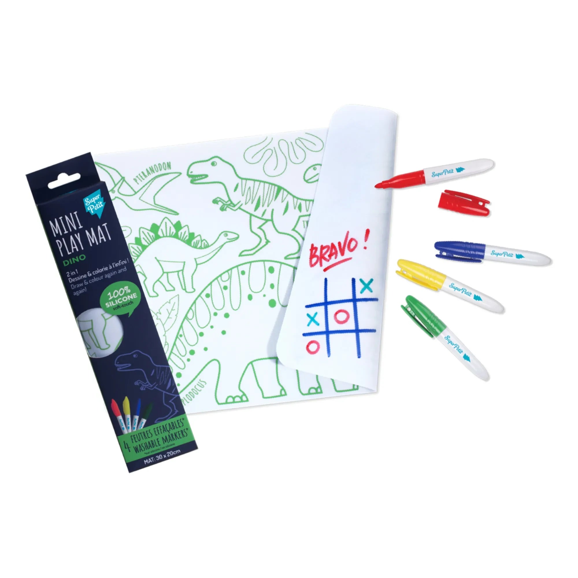 Superpetit - Set individual mini reversible con 4 rotuladores - Dinosaurio