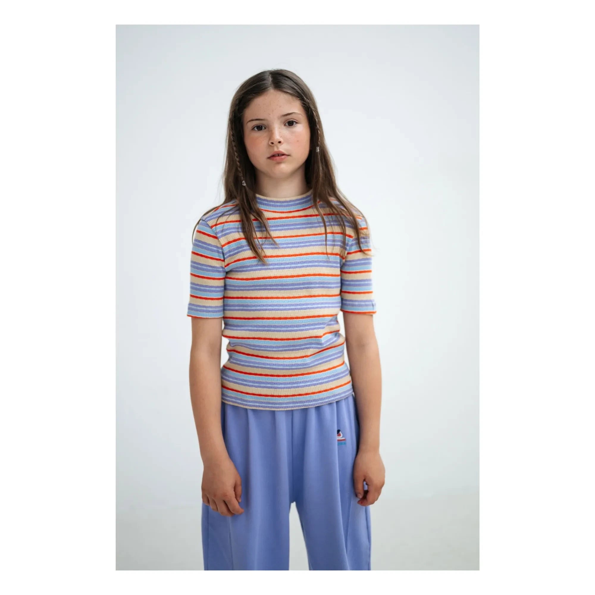 Repose AMS - Camiseta de canalé de rayas de algodón orgánico | Lila