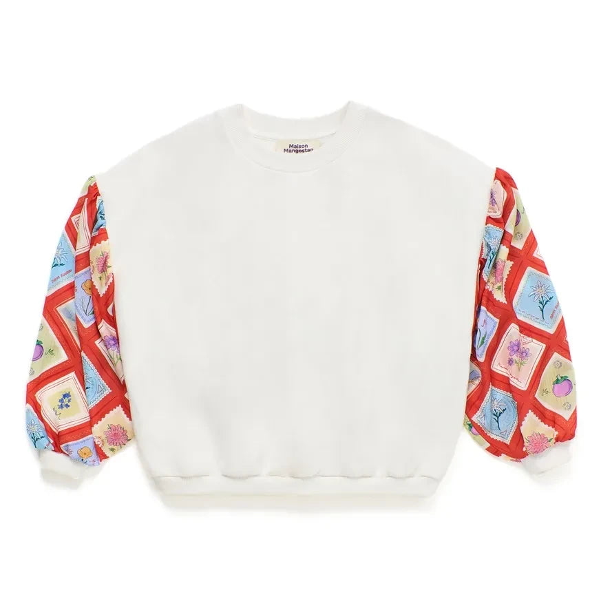 Maison Mangostan - Saten Kollu Sweatshirt Damgalar | Fildişi
