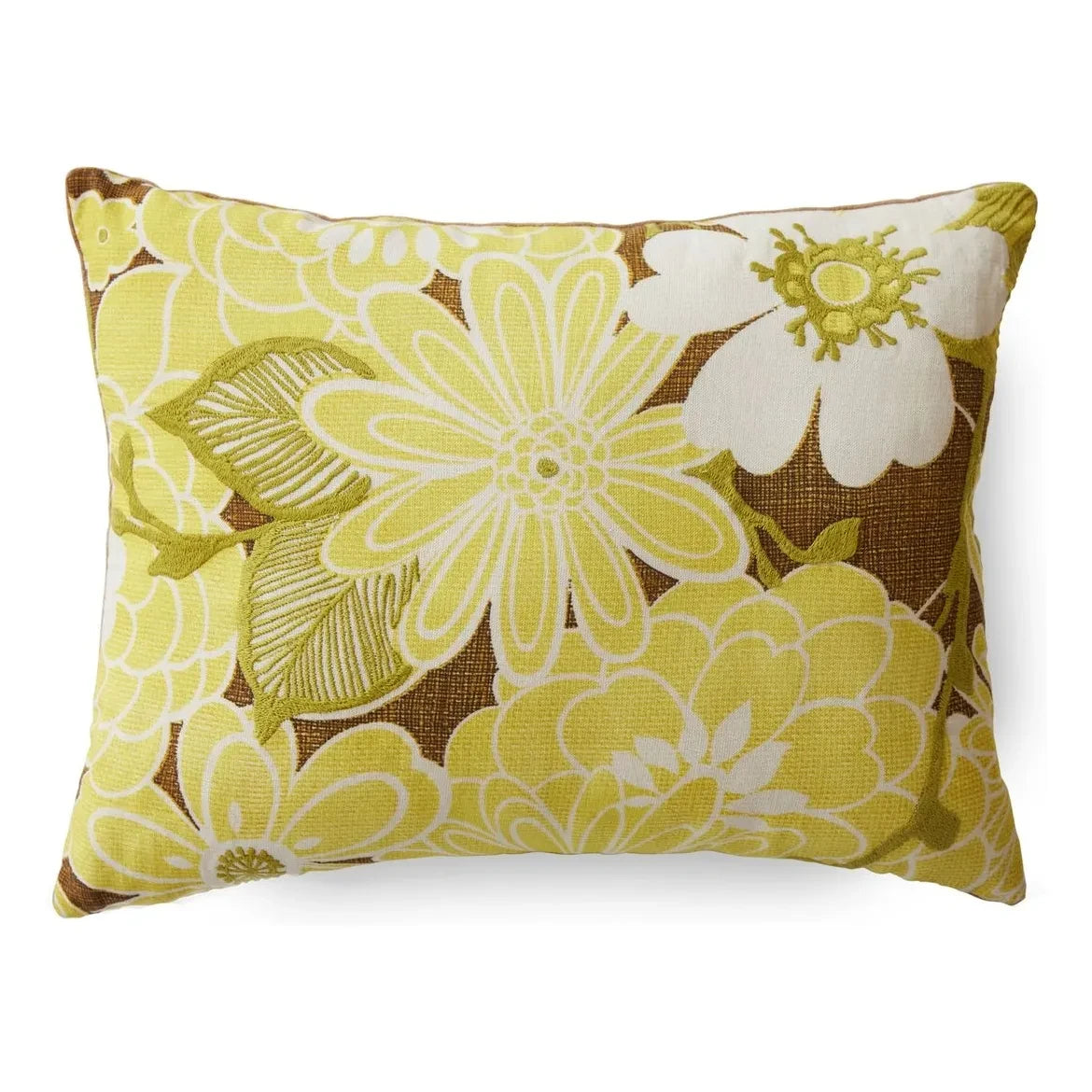 HKliving - Cojín bordado con margaritas | Verde anís