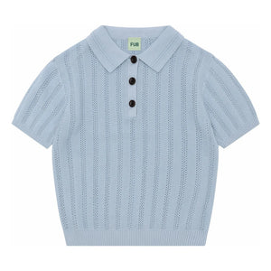 FUB - Camiseta polo de algodón orgánico con textura de punto fino | Azul claro