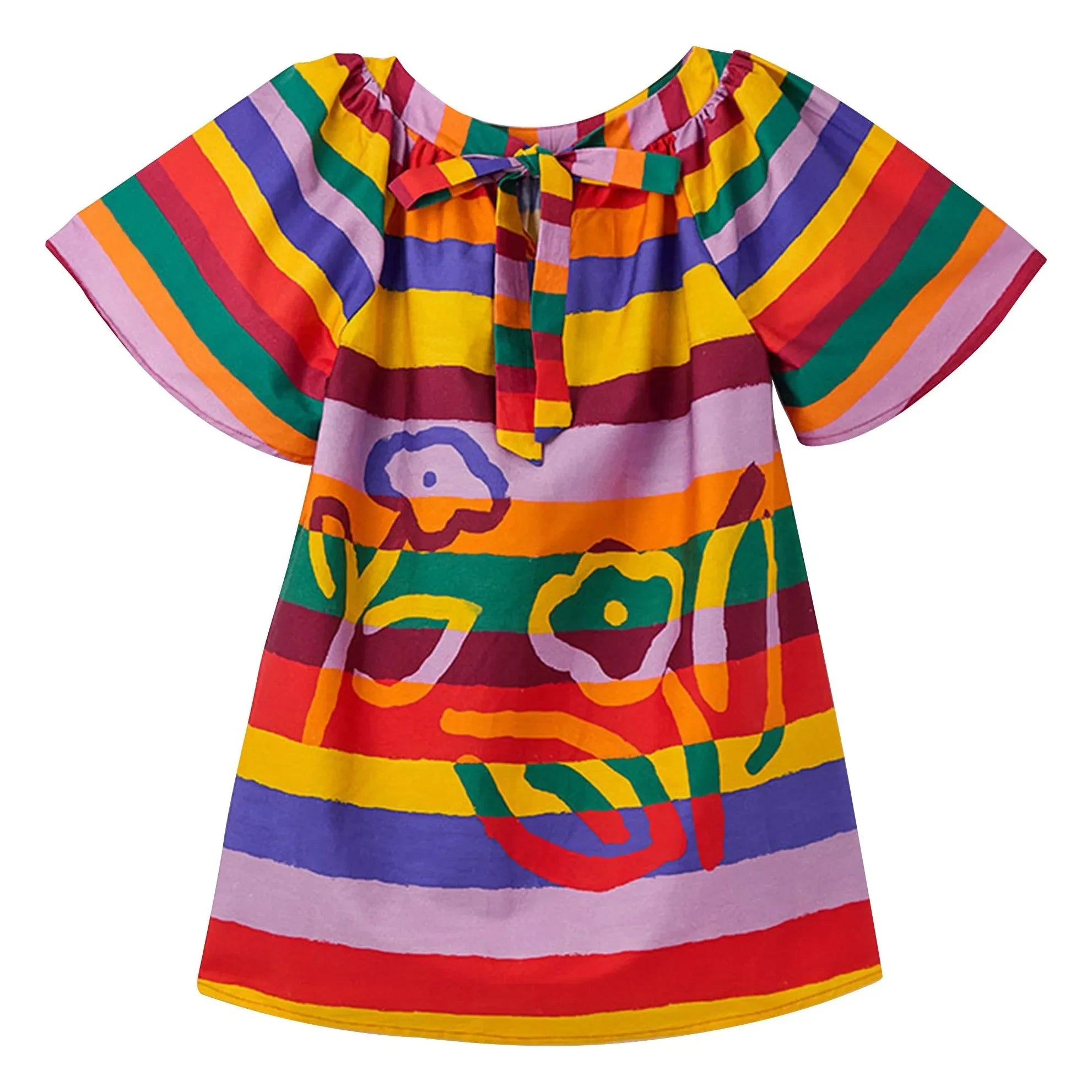 Fabula - Vestido de manga española con diseño de rayas y flores | Amarillo