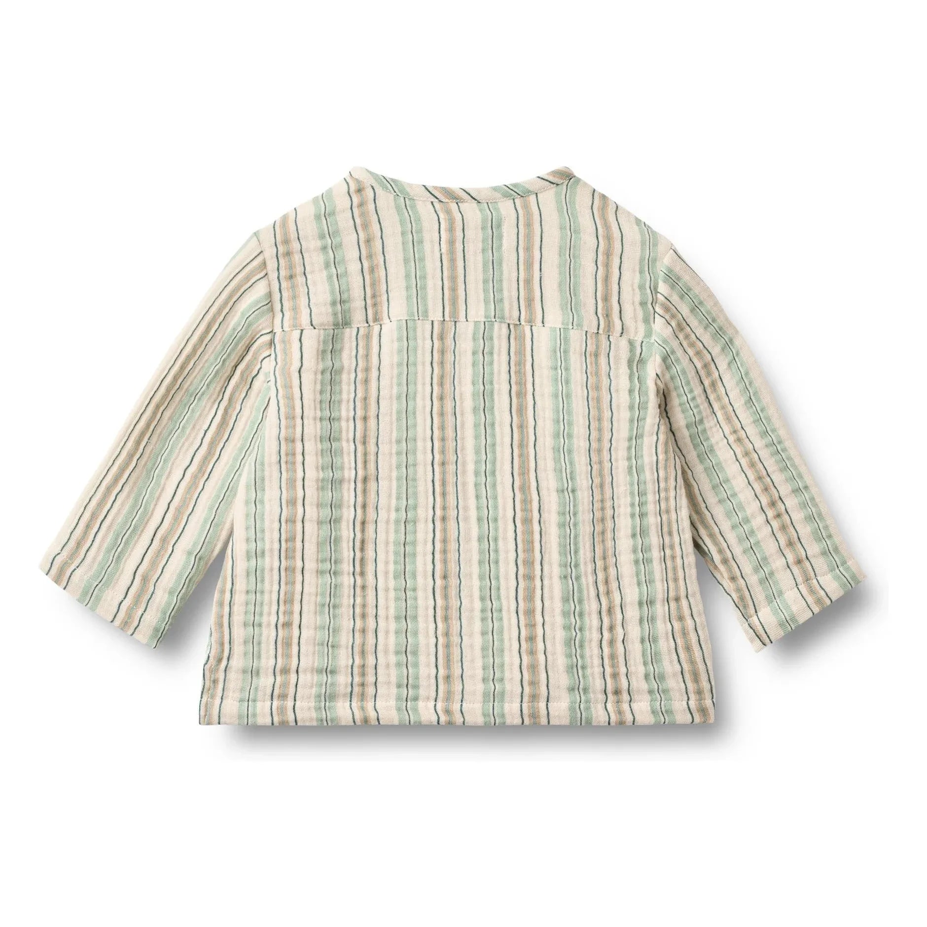 Wheat - Camisa de cuello mao de algodón orgánico a rayas | Verde claro