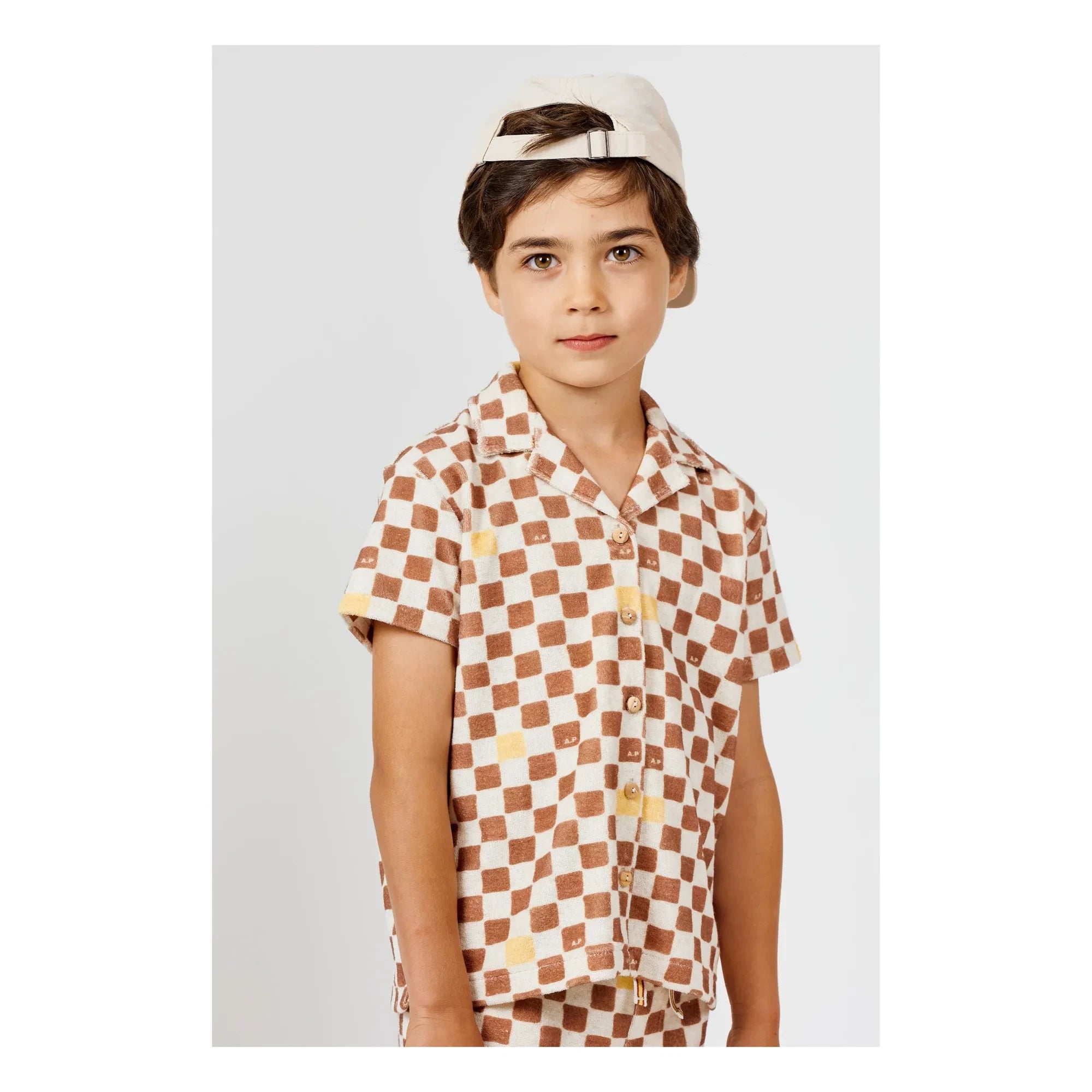 Arsène et Les Pipelettes - Camisa de toalla de algodón orgánico Damier | Marrón