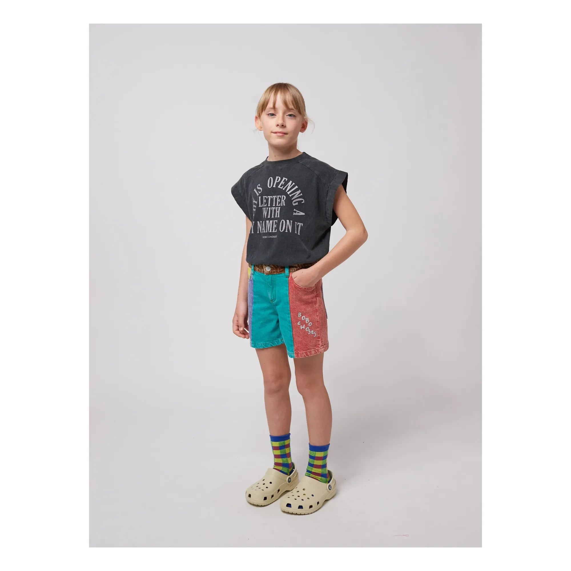 Bobo Choses - Shorts vaqueros de algodón orgánico con bloques de color | Turquesa
