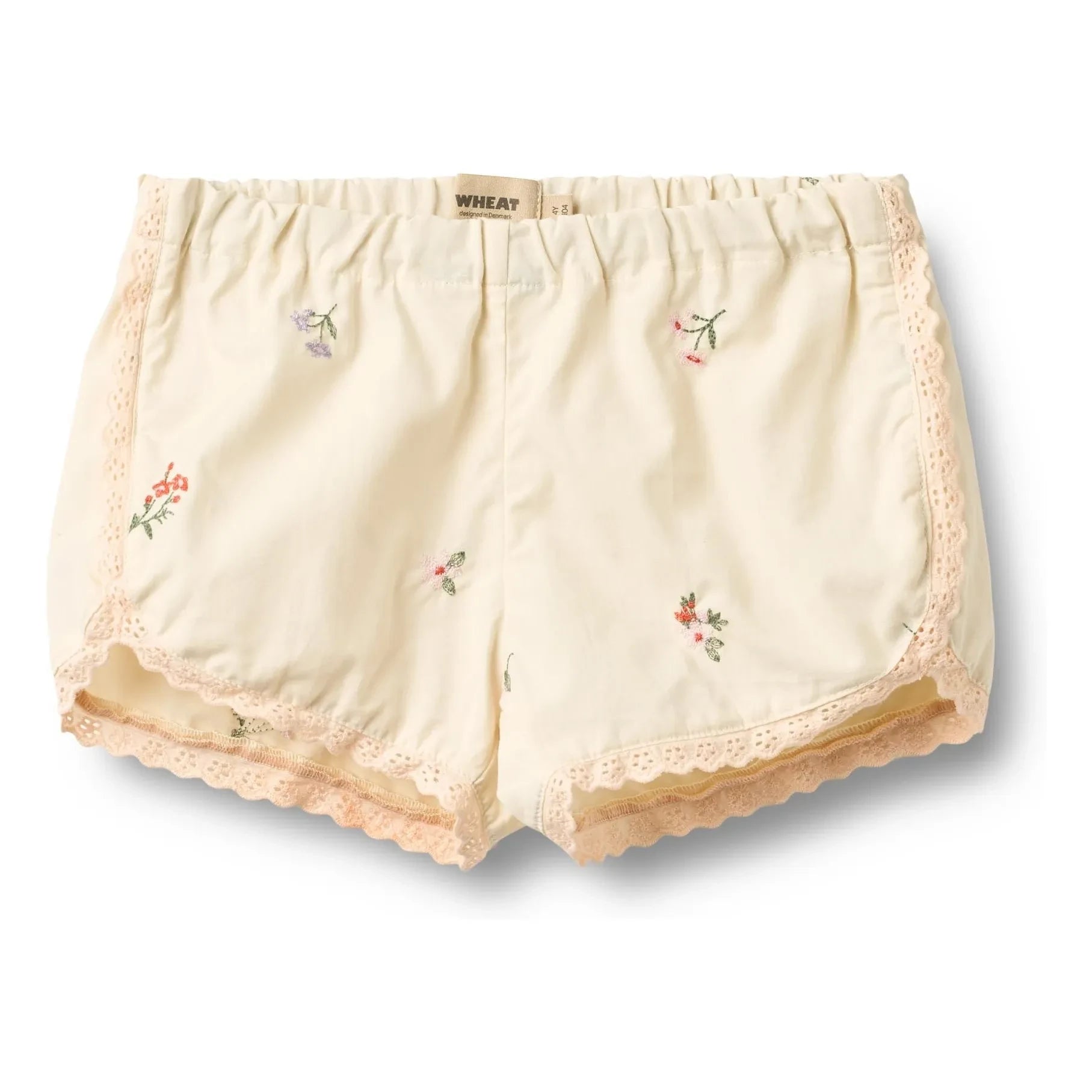 Wheat - Pantalones Cortos Bordados de Encaje Flores de Algodón Orgánico | Marfil