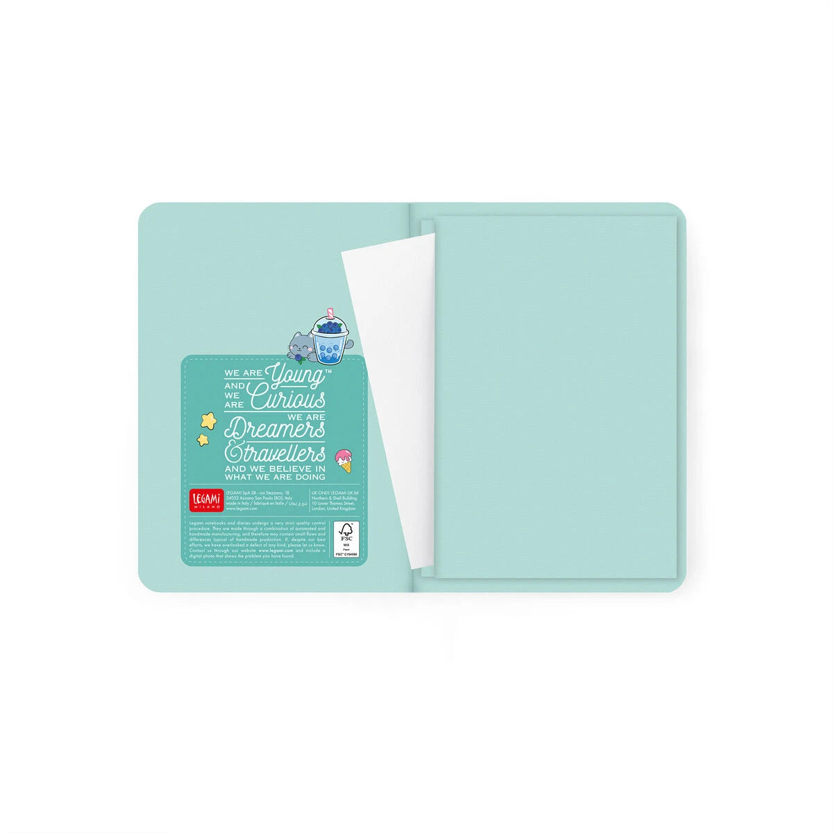 Legami - Agenda Fotográfica Semanal de 16 Meses 2026/2027 - Té de Burbuja de Gatito - Pequeña con Cuaderno