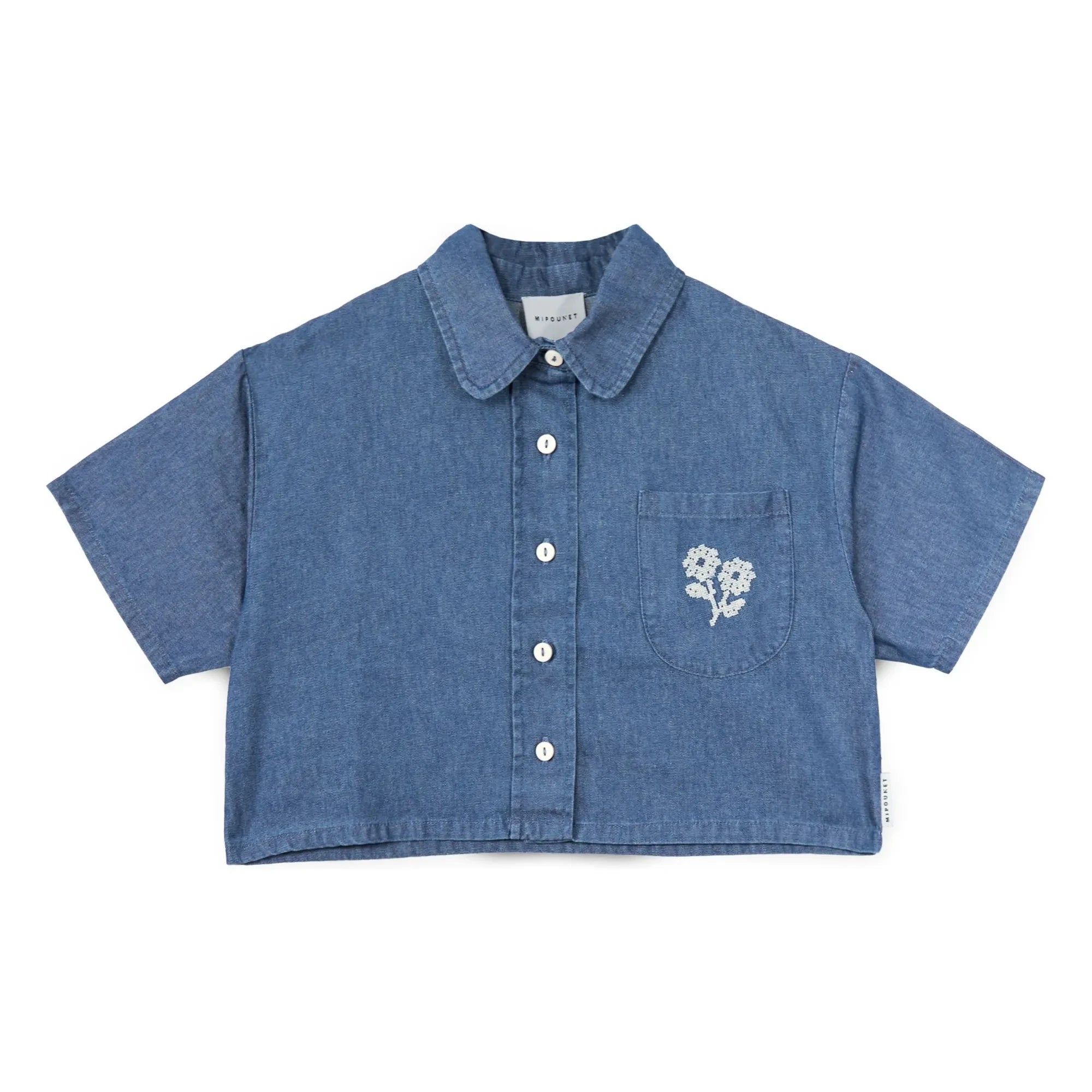 Mipounet - Camisa vaquera Amélie Fleurs Algodón BCI | Azul