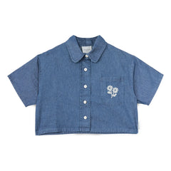Mipounet - Camisa vaquera Amélie Fleurs Algodón BCI | Azul