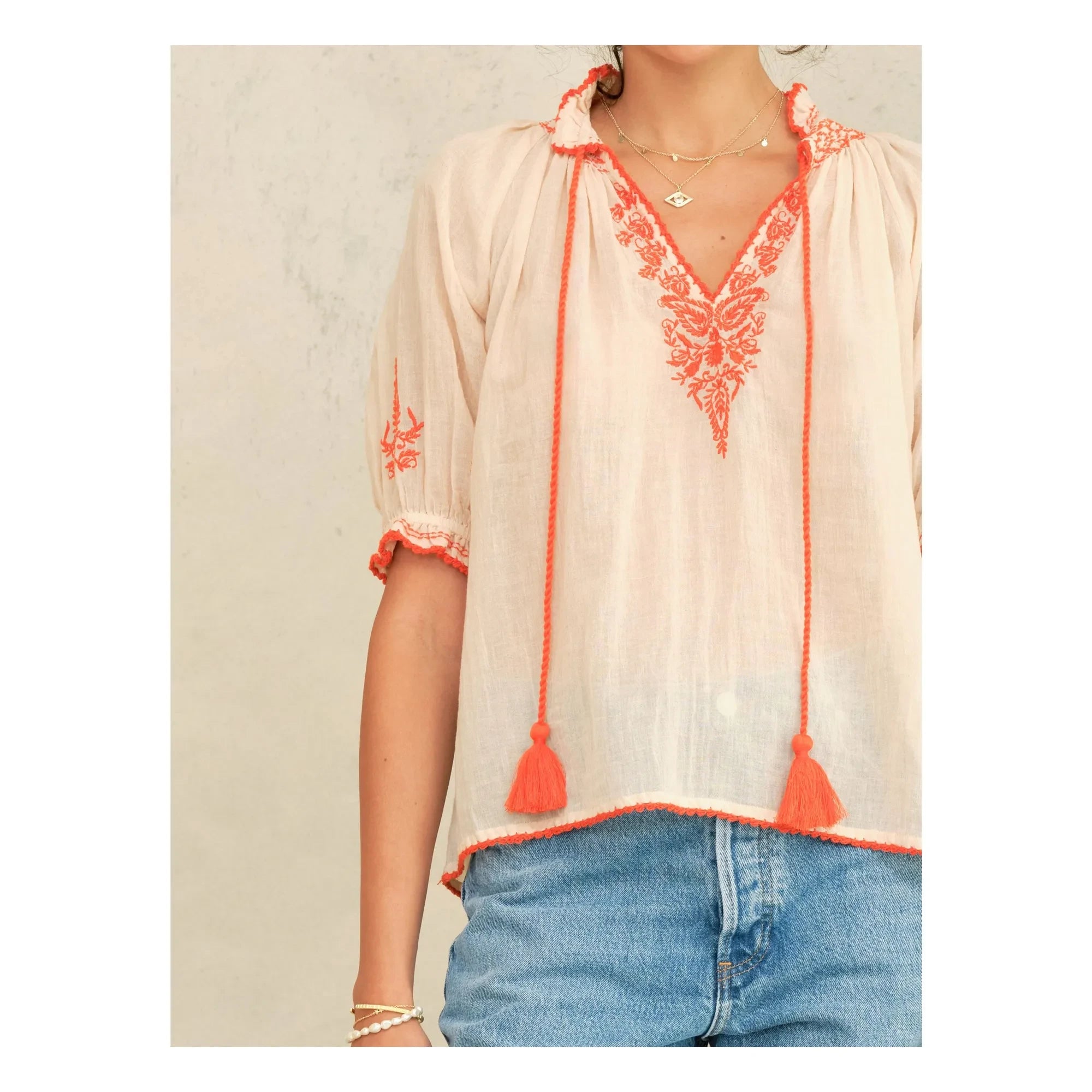M.A.B.E. - Blusa de algodón Talia | Naranja Coral