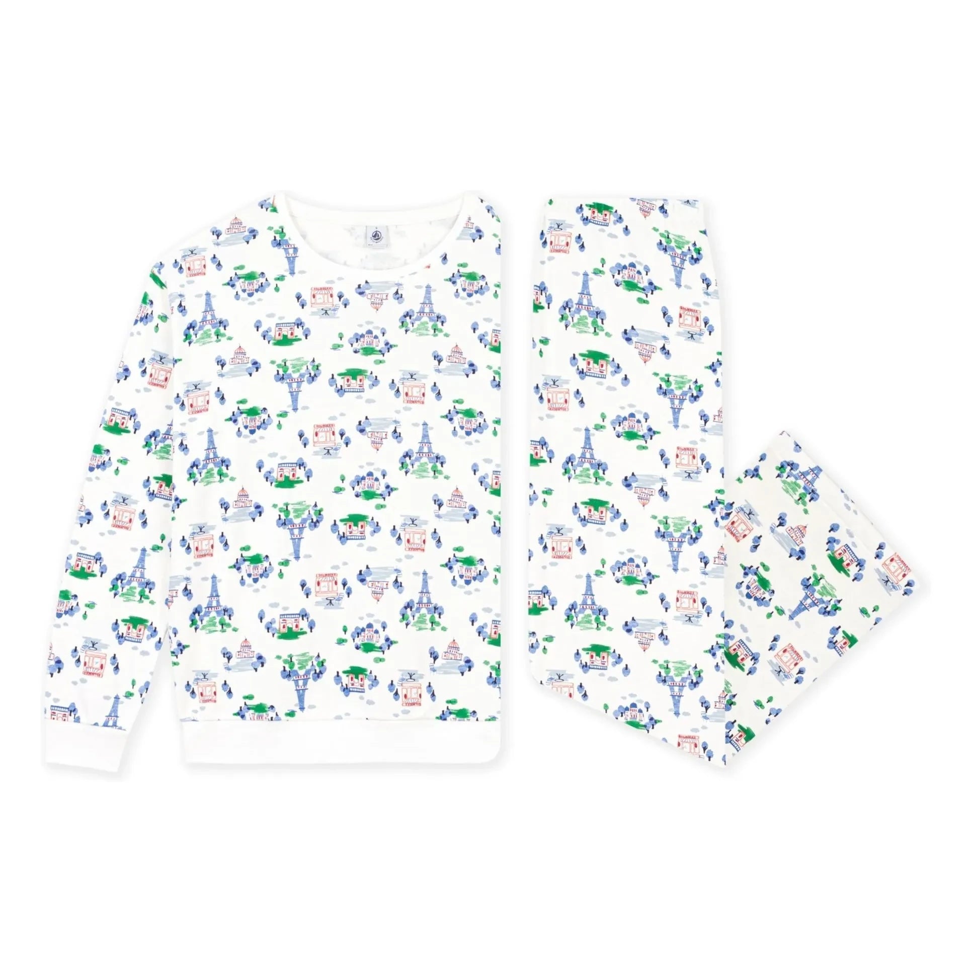 Petit Bateau - Eyfel Kulesi Organik Pamuk Pijama | Beyaz
