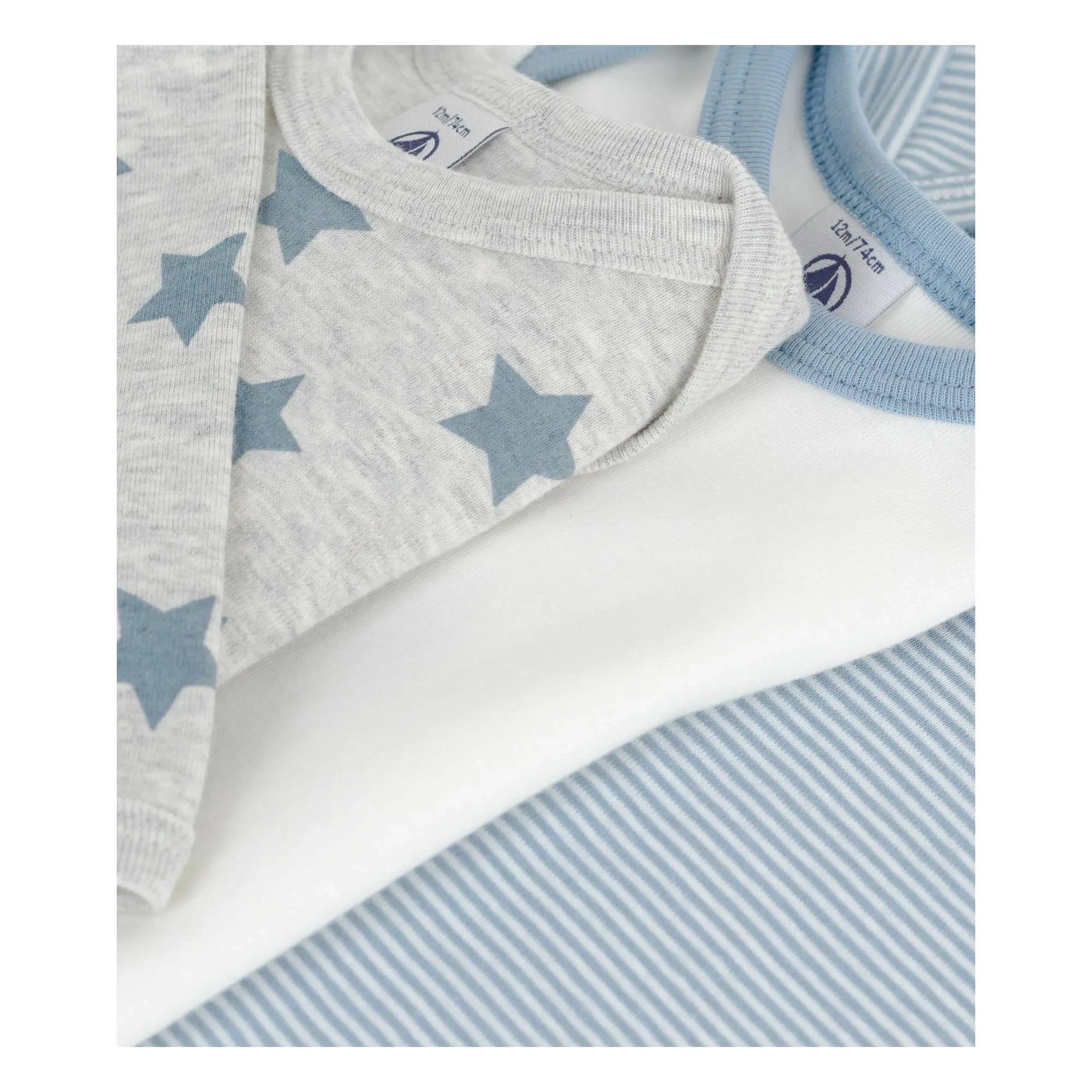 Petit Bateau - Conjunto de 3 bodys de rayas | Azul