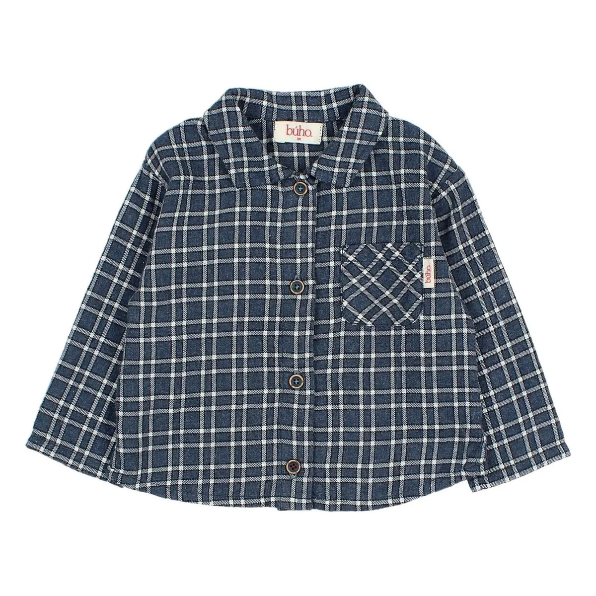 Búho - Camisa de cuadros para bebé | Azul marino