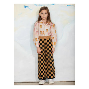 Mini Rodini - Organik Pamuklu Mesh Damier Pantolon | Kahverengi