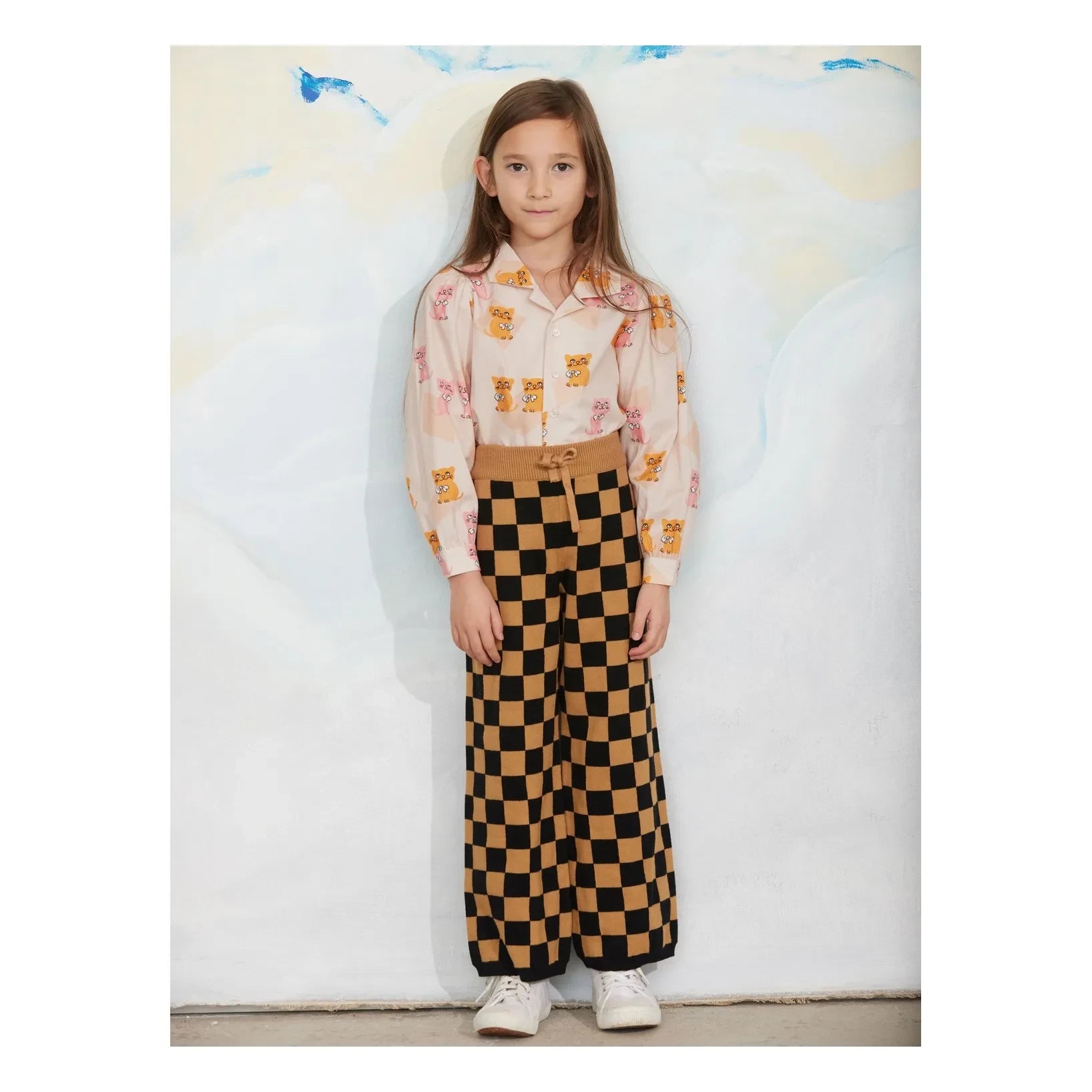 Mini Rodini - Organik Pamuklu Mesh Damier Pantolon | Kahverengi