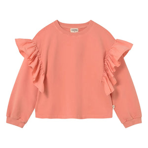 Cozmo - Sudadera con volantes de algodón orgánico Eira | Coral