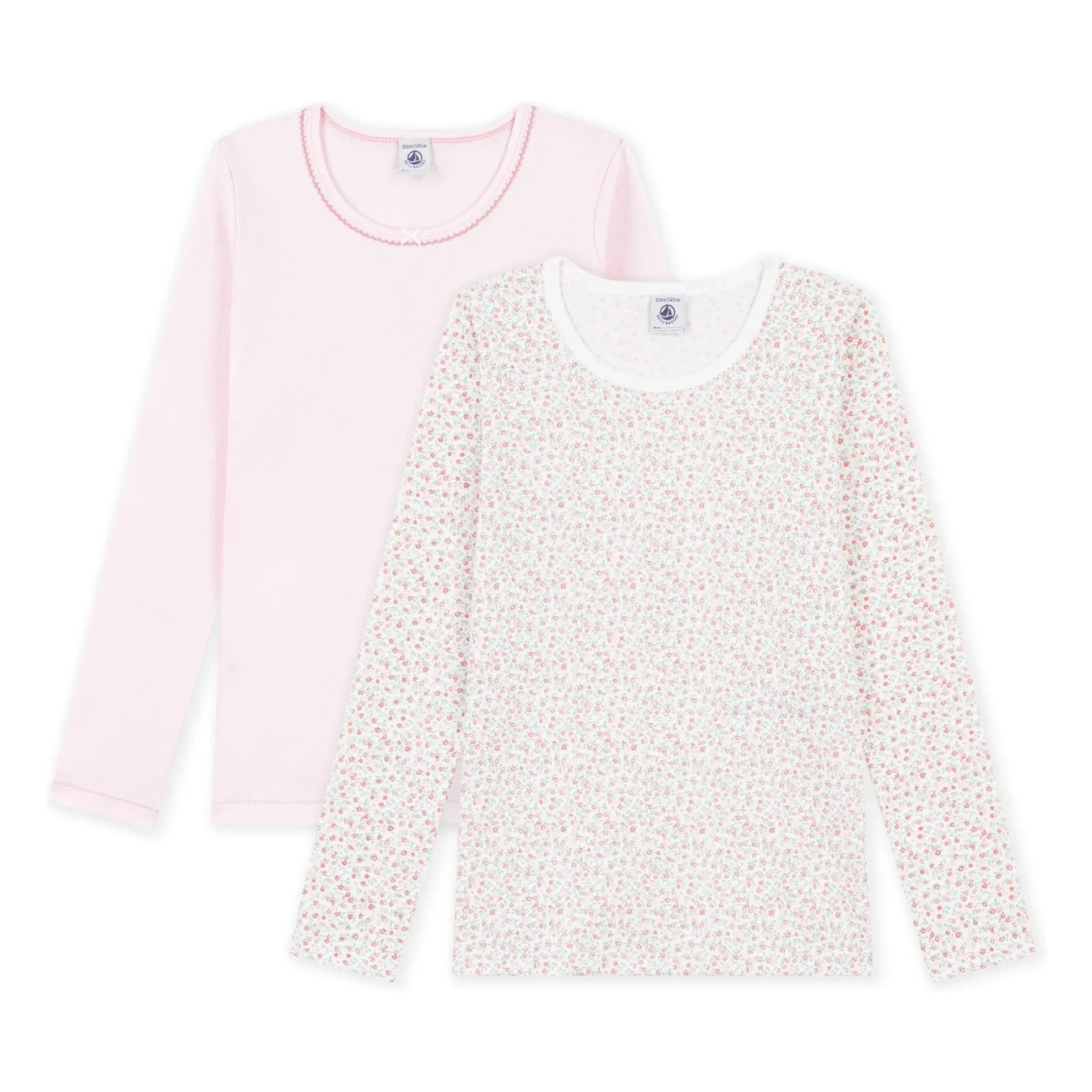 Petit Bateau - 2'li Çiçek Desenli Organik Pamuk Tişört Seti | Pembe