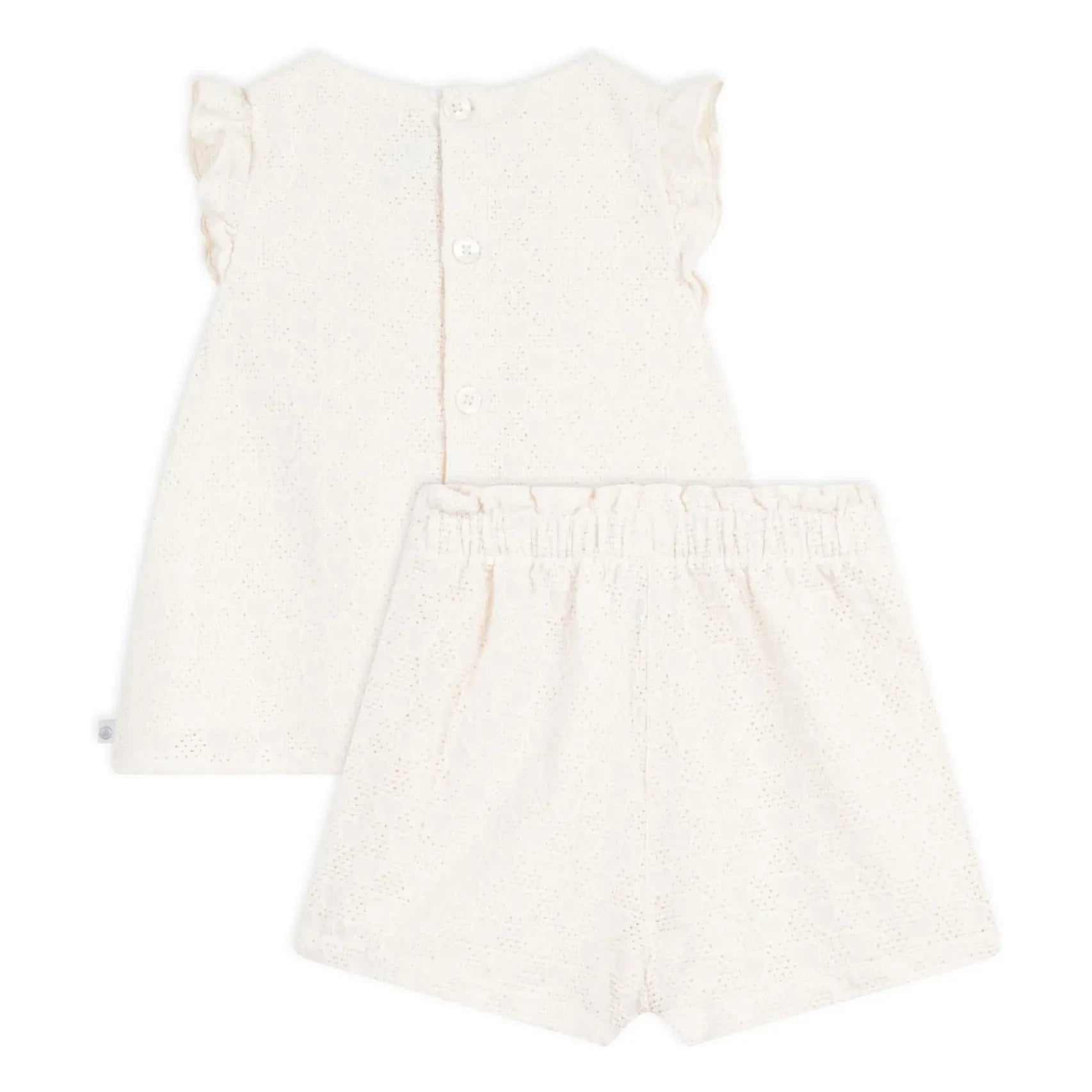 Petit Bateau - Conjunto de top y short de algodón orgánico de Broderie Anglaise | Blanco