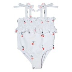 Tocoto Vintage - Traje de baño fruncido Cerezas | Blanco