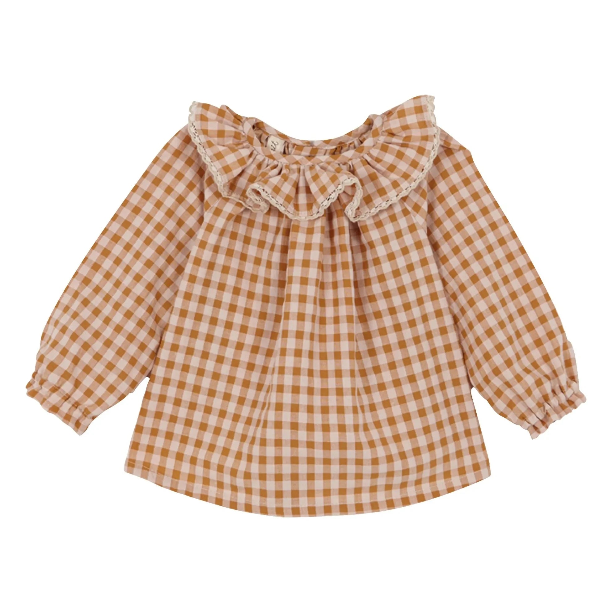 birinit - Conjunto de blusa y braguita de vichy de algodón orgánico | Caramelo