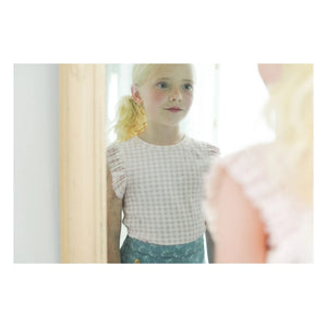 Soor Ploom - Camiseta de Algodón Orgánico Vichy con Volantes de Pointelle | Rosa