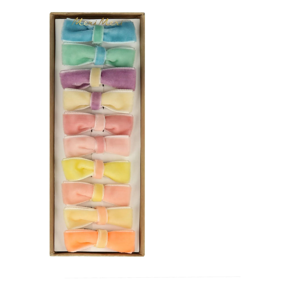 Meri Meri - Horquillas de terciopelo con lazo - Juego de 10 | Pastel