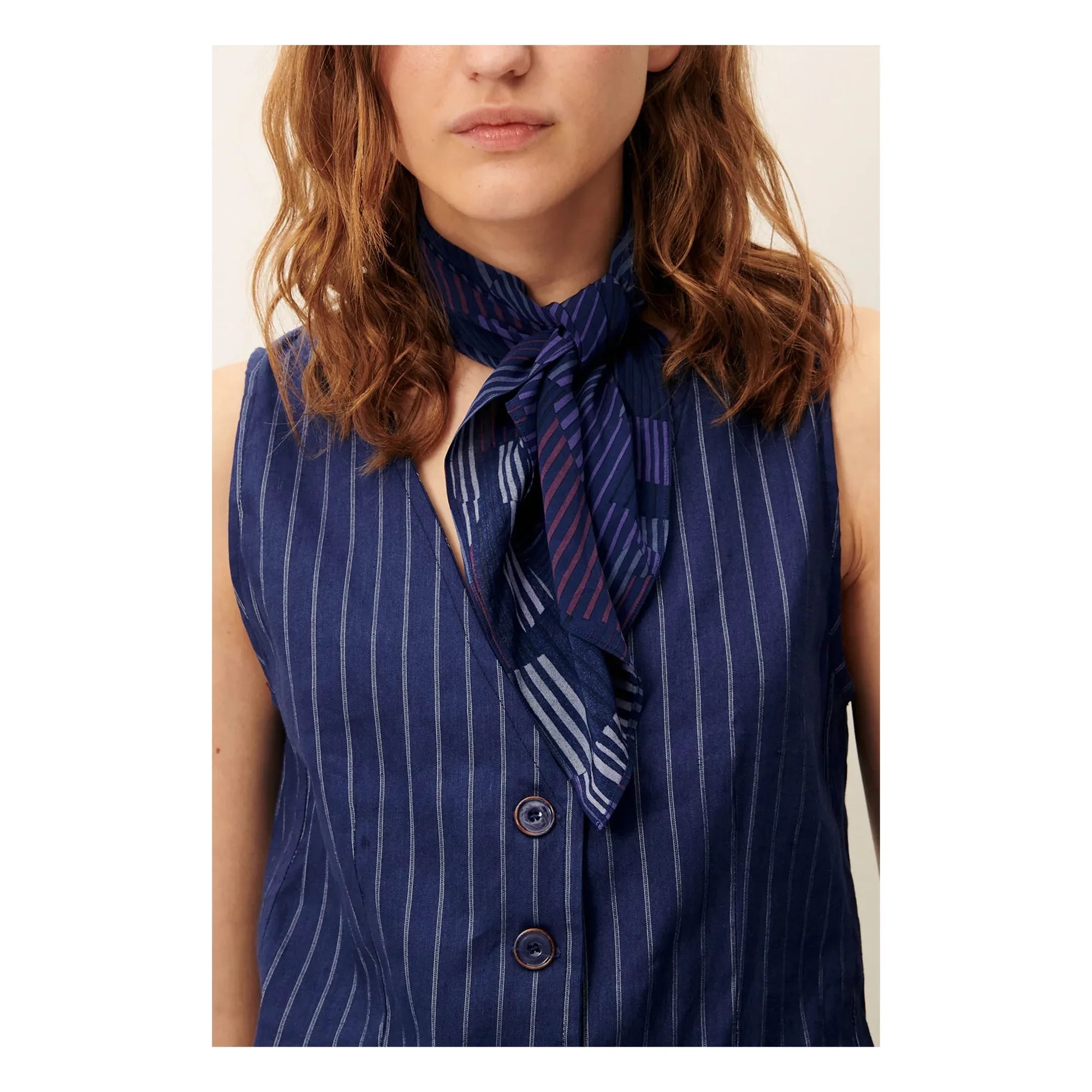 Sessùn - Blusa sin mangas de lino a rayas Fernando | Azul marino